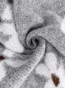 EMERY ROSE 女士休闲蓬松花朵图案圆领落肩长袖针织套头毛衣，秋冬款