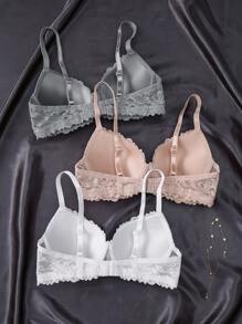 3pcs Floral Lace Underwire Bra Lingerie - Multicolor - View 2