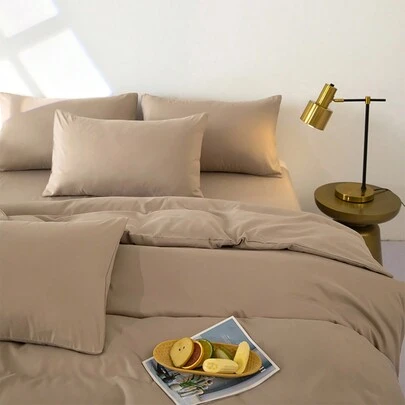 3pcs Coffee Color Ultra Soft Dorm Bedding Comforter Set, 1 Duvet Cover, 2 Pillowcases Without Filling, Machine Washable
