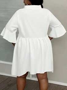 Slaydiva Plus Elegant Commuter & Daily Casual White Shirt Style Dress With Asymmetrical Hem And Half Placket For Women, Summer - White - View 2