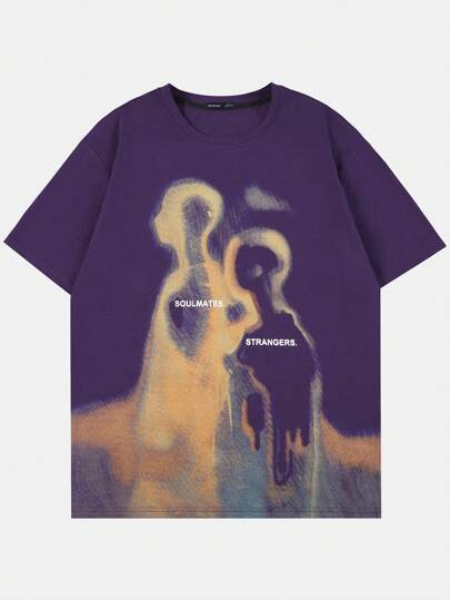 Street Life Men's Retro Streetwear Silhouette Thermal Imaging Print Short Sleeve T-Shirt, Summer, 2000s Style