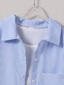 SHEIN Blusa de protección solar a rayas para niña preadolescente, Estilo coreano, Primavera/Verano, Vacaciones, Verano, Viaje