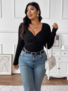Celure Pull oversize femme, col en cœur, manches longues, tricot twist, couleur unie