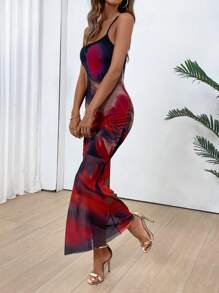 Chiquease Women Sexy Mesh Mermaid Dress - Red - View 3