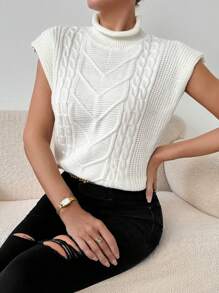 SHEIN LUNE 女士时尚纹理圆领短袖休闲套头衫 - 米色 - 查看 4