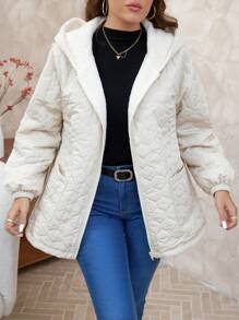 SHEIN Clasi 大码纯色连帽拉链长袖棉服外套，冬季