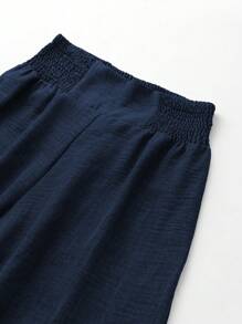 SHEIN LUNE Women's Solid Color High Waist Pleated Wide Leg Loose Elegant Office Pants Fall Cloth For Women - Navy Blue - View 5