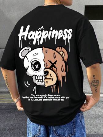 Manfinity Roghcode Herren Rundhals Kurzarm Lässig Lose T-Shirt mit Buchstaben Muster