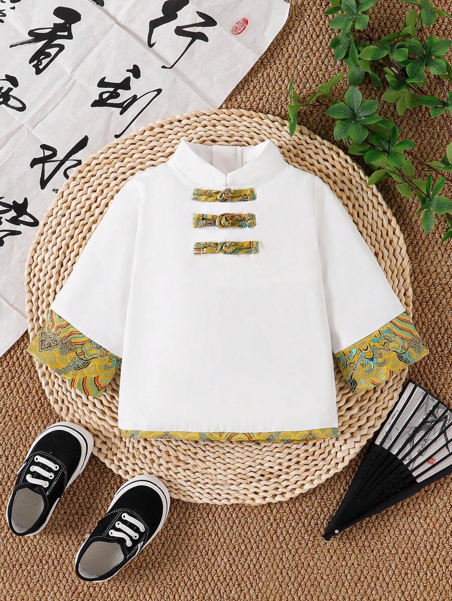 Toddler Girls Chinese Style Medium Long Cheongsam Dress, Spring Autumn