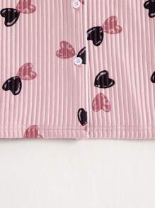 2pcs/Set Tween Girl Loose Fit Heart Print Sweatshirt & Pants Casual Homewear Outfit - Pink - View 4