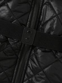 SHEIN 年轻女孩温暖舒适的菱形绗缝加垫立领黑色中长款派克大衣，秋冬款 - 黑色 - 查看 4