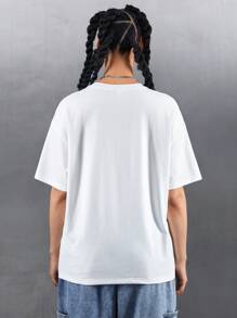 Rick and Morty X SHEIN FALL Multiverse White Loose Shoulder Portrait Print T-Shirt