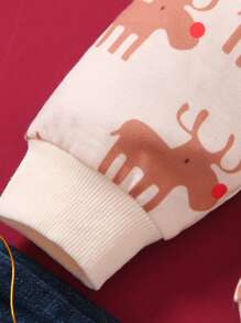 Young Boy Cute Deer Print Loose Fit Round Neck Long Sleeve Sweatshirt, Soft And Comfortable Fabric, Easy Pullover Design, Suitable For 4-7 Years Old Daily Wear, School, Party, Christmas