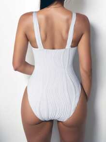 SHEIN Swim Women's Solid Color Textured One-Piece Swimsuit For Vacation Summer - White - View 2