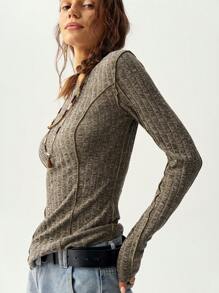 Bohemela Women Slim Fit Knitted Long Sleeve T-Shirt For Vacation