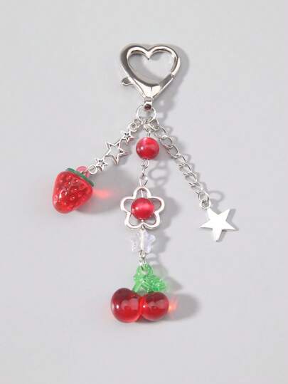 Kawaii Süße Harz Frucht Anhänger in Erdbeeren, Kirschen und Sternform als Schlüsselanhänger, geeignet als Geschenke zur Einschulung, Freundschaftsgeschenke, Feriengeschenke, Valentinstag