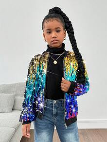 SHEIN Áo khoác bóng chày màu ombre thời trang dành cho nữ sinh Tween - Nhiều màu - Xem 6