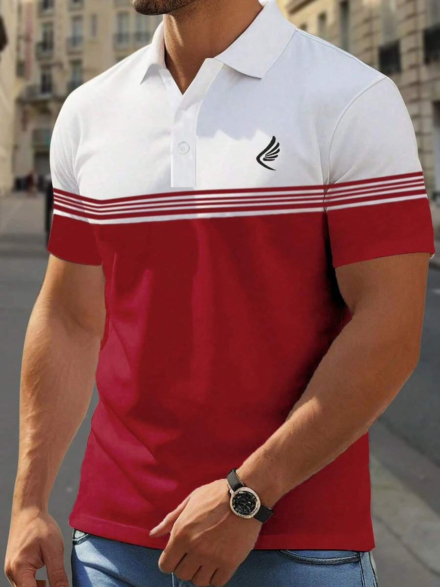 Manfinity Homme Áo thun polo có kích thước lớn dành cho nam mùa hè có màu tương phản thường ngày - Nhiều màu - Xem 1