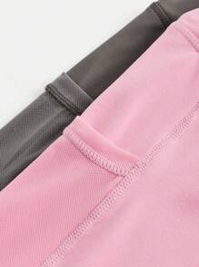 2 pièces Short cycliste en tricot unicolore pour préadolescentes, décontracté - Rose orangé - Voir 4
