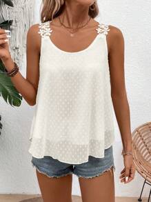EMERY ROSE Women's Solid Color Chiffon Jacquard Tank Top - Apricot - View 5