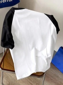 Manfinity Joysei Camiseta gráfica de cuello redondo de manga corta tejida con bloques de color para hombres de talla grande, regalo para el novio, para salir