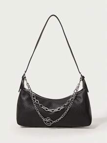 SHEIN BAE Fashionable Solid Color Simple PU Shoulder Black Bag For Women - Black - View 2