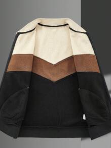 Manfinity Homme 男士秋冬拼接夹克，带保暖内衬和立领，外出保暖长袖休闲撞色法兰绒夹克，送给朋友、丈夫、男友的礼物，保暖内衬夹克 - 彩色 - 查看 3