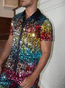 Manfinity VCAY Men Sequin Decor Shirt - Multicolor - View 3
