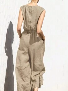 INAWLY Mono de unicolor minimalista sin mangas para mujer