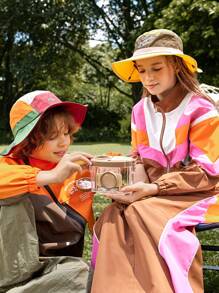 SHEIN 2 piezas/Conjunto Chaqueta con cuello alto y falda maxi de color bloque de contraste casual para niñas, adecuado para viajes al aire libre y estilo de calle urbana