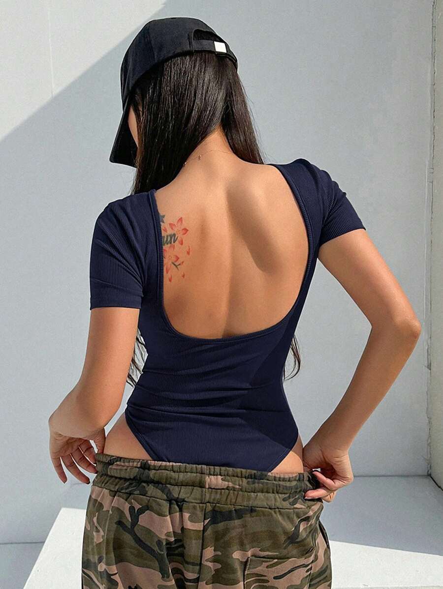 DAZY 女士夏季露背休闲紧身衣 - 藏蓝色 - 查看 1