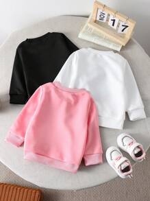 SHEIN 3 件套女婴可爱笑脸印花运动衫套装，秋冬 - 彩色 - 查看 2