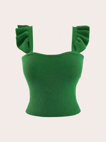 Flirla 大码纯色荷叶边肩带休闲吊带背心