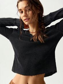 Bohemela Women's Vacation V-Neck Long Sleeve T-Shirt For Autumn - Black - View 5