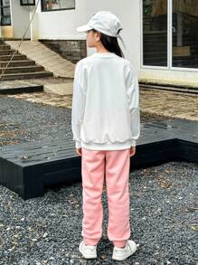 SHEIN Tween Girl' Casual Cute Loose Bow Decor Long Sleeve Sweatshirt - White - View 2