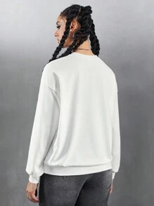Rick and Morty X SHEIN 1 pièce Sweatshirt ample à encolure ras du cou, avec personnage de dessin animé et imprimé de lettre, avec épaules tombantes, style casual, pour femmes, printemps et automne