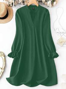 SHEIN Clasi Plus Size V-Neck Long Sleeve Casual Loose Soft Gentle Quality Dress