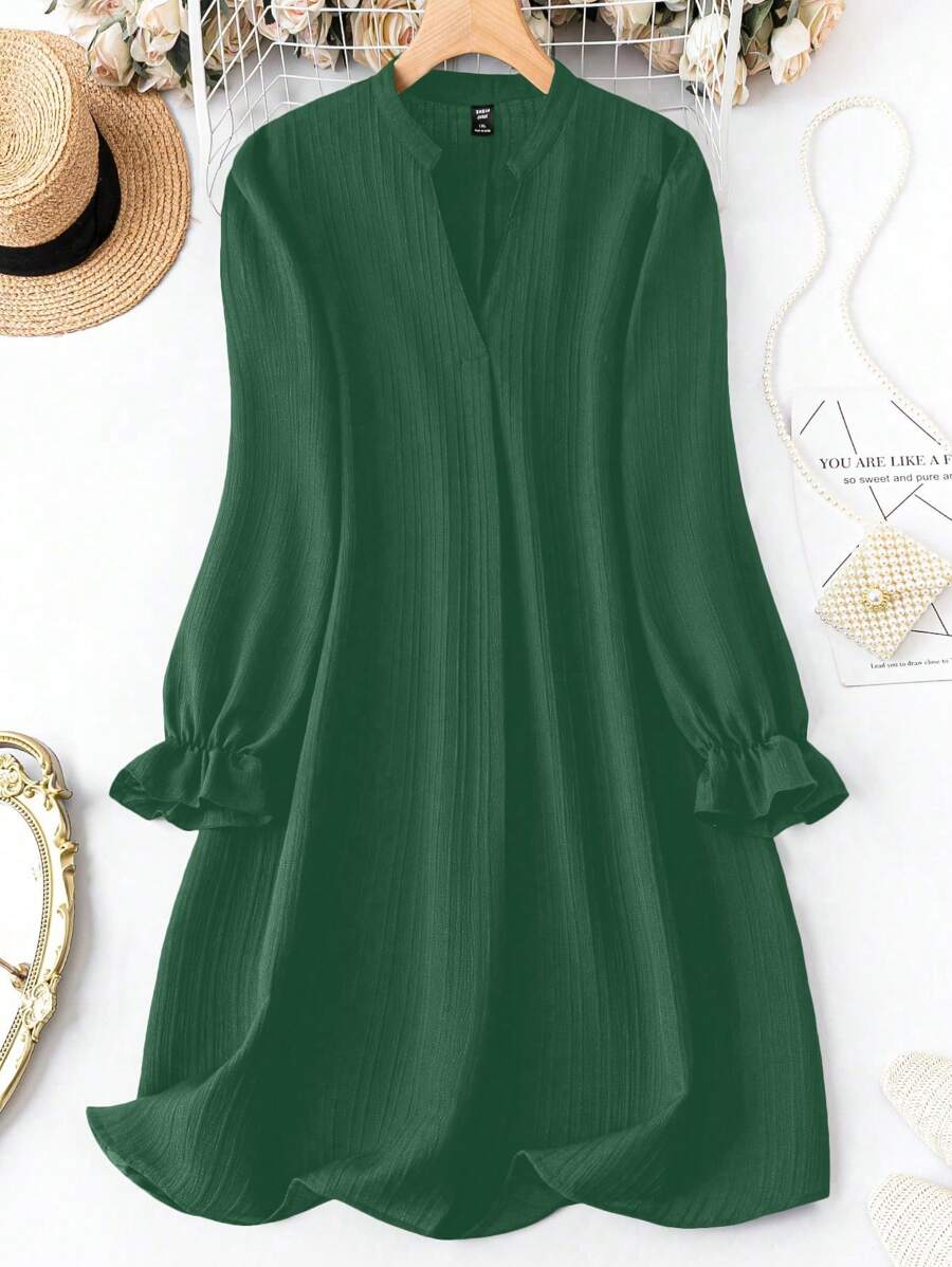 SHEIN Clasi Plus Size V-Neck Long Sleeve Casual Loose Soft Gentle Quality Dress