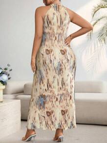 SHEIN Clasi Plus Size Elegant Tie-Dye Dress With Halter Neckline Women Outfit, For Summer - Apricot - View 3