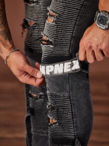 Manfinity LEGND Men's Light Blue Distressed Denim Skinny Jeans - Dark Grey - View 3