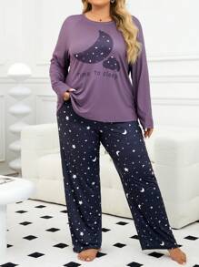SHEIN Bộ đồ ngủ tay dài in chữ cỡ lớn - Áo và quần chi tiết ấm áp và thanh lịch, trang phục thu đông - Nhiều màu - Xem 5