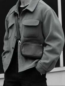 Manfinity Dauomo Chaqueta informal de trabajo de unicolor con bolsillos para hombres, primavera y otoño - Gris Oscuro - Ver 2