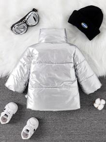Abrigo acolchado con cuello vuelto de moda para bebé niña, otoño/invierno - Plateado - Ver 2