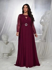 SHEIN Belle Burgundy Red Plus Size Burgundy Red Hollow Out Sequin Fabric Elegant Mother Of Bride Formal Dress
