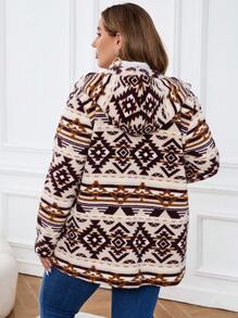 EMERY ROSE Abrigo de invierno de mujer talla grande con capucha con diseño gráfico, abotonado al frente, de estilo casual para uso diario en otoño - Multicolor - Ver 6