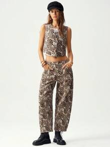 Bohemela Áo nữ dáng ôm cổ chữ V in họa tiết da báo, dệt kim, thích hợp cho kỳ nghỉ - Đen và trắng - Xem 7