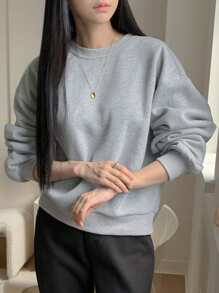 DAZY Áo nỉ Colorblock dành cho nữ có nơ cỡ lớn & chi tiết ruy băng ở cổ sau - Xám - Xem 2