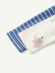 Cozy Pixies 2 Chiếc Sơ Sinh Bé Trai In Hình Hoạt Hình Màu Trơn Cổ Thuyền Dài Tay Áo Liền Quần Và Bộ Quần - Màu xanh lam - Xem 10