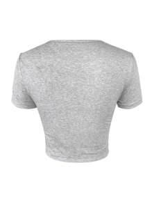 INAWLY Áo thun nữ cổ tròn tay ngắn in chữ, áo thun họa tiết mùa hè cho nữ - Xám - Xem 6