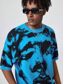 Manfinity Roghcode ملابس علوية كنتور محبوكة بأكمام قصيرة بطبعة صباغة الربط - متعدد الألوان - مشاهدة 4